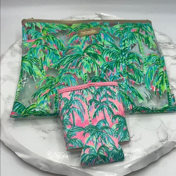 LILLY PULITZER Pink Suite Views Vinyl Pouch and Drink Koozie - Picture 1 of 6